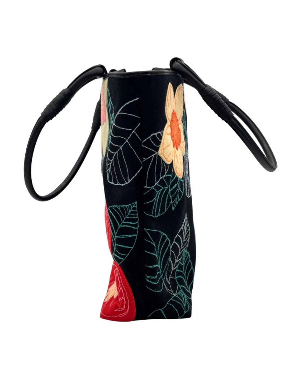 Talbots Floral Embroidered Black Tote Bag With Red & Yellow Flowers 11"x10"x5" - Picture 11 of 14